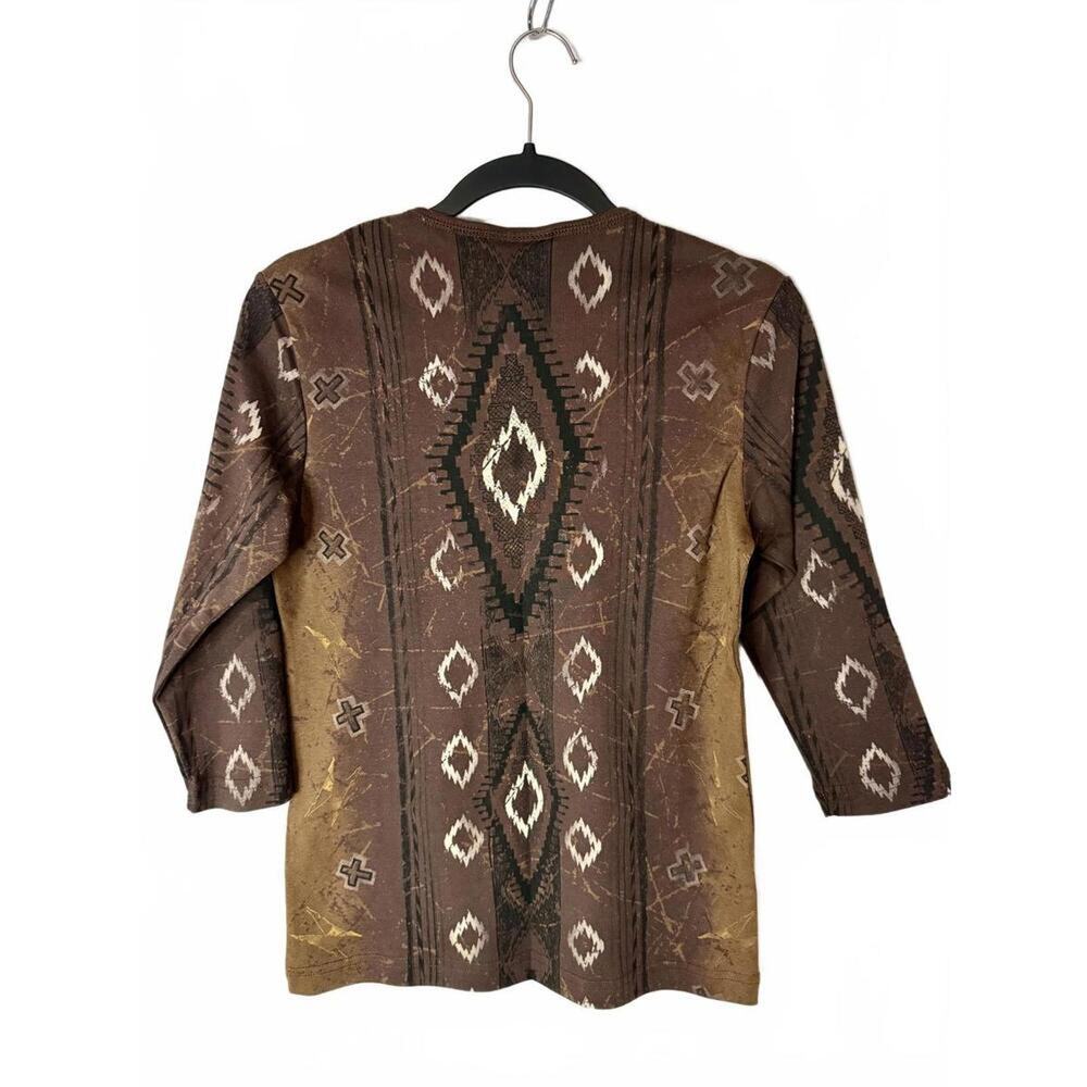 Copied - Cactus Bay 100% Cotton Brown Geometric Studded Top 3/4 Sleeve - Picture 2 of 7